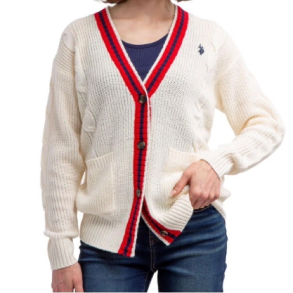 Classic U.S. polo assn. unisex Striped Cable Knit Cardigan size large